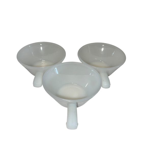 Vintage Set of 3 Anchor Hocking Fire King Milk Glass Handled Soup