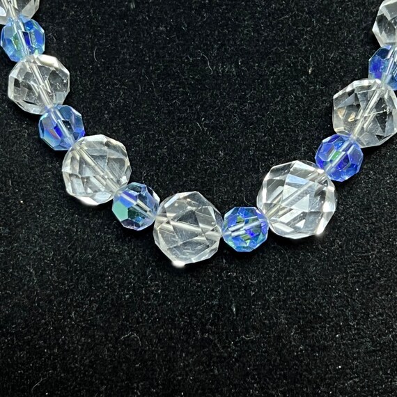 Vintage Silver Tone Faceted Clear And Blue Beaded… - image 3