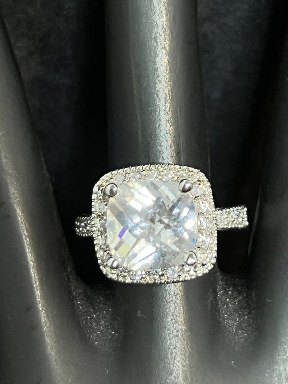 Silver Tone Statement Ring With Clear Square Glas… - image 2
