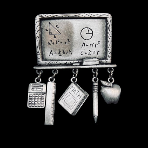 Vintage JJ Silver Tone Math Teacher Brooch (5073)