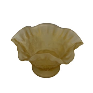Vintage Westmoreland Satin Yellow Glass Footed Candy Dish W/Ruffled Edge