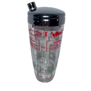 Vintage Mid Century Modern Glass Recipes Drink Shaker (SB97)