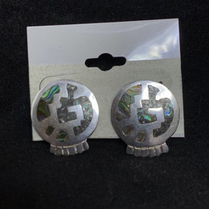 Vintage Hecho En Mexico Sterling Silver Abalone Screw Back Earrings Signed RRB (2417)