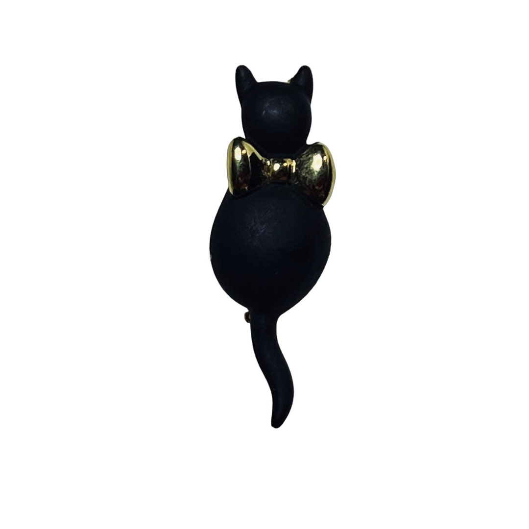 Vintage Matte Black Enamel Cat With Gold Tone Bow Brooch 4614 - Etsy