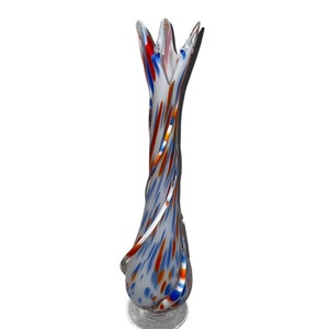 Vintage Red, White & Blue Swirl Glass Stretch Vase 17 1/4&quot;