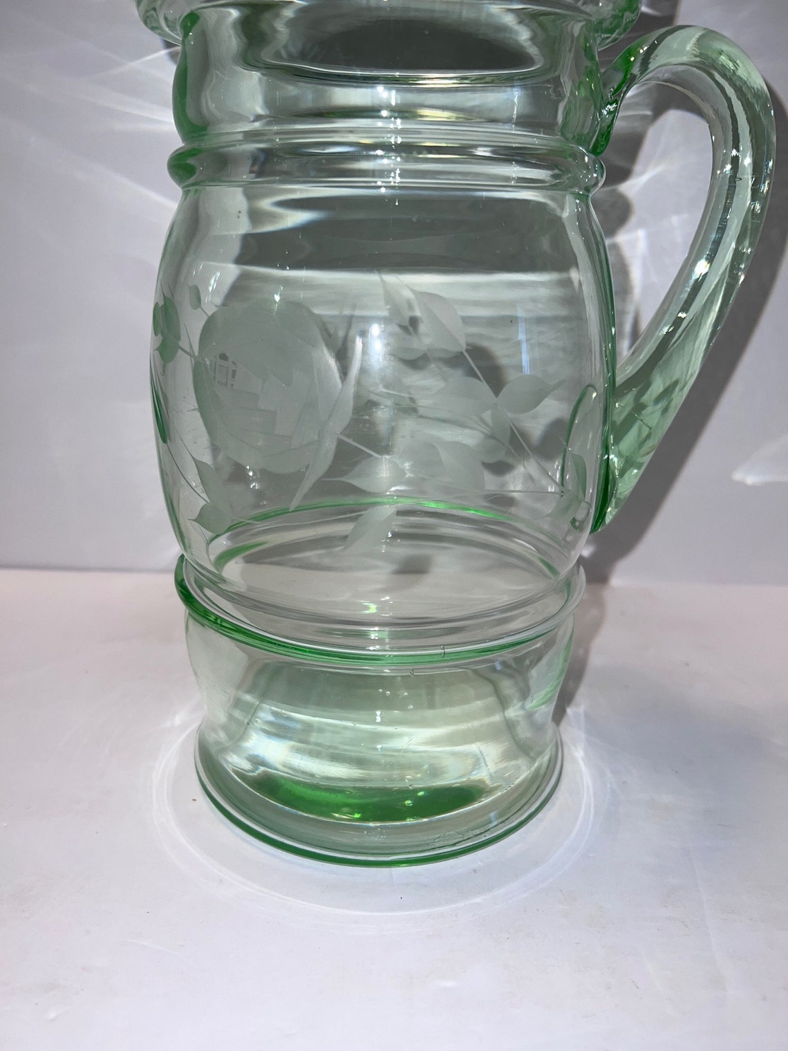 Vintage Bucci Glass Uranium Glass Etched Floral Lemonade Etsy