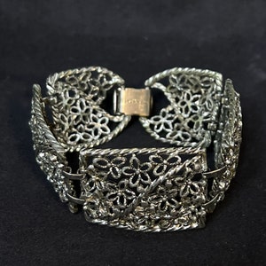 Emmons Silver Tone Floral Open Cutwork Floral Panel Bracelet (4053)