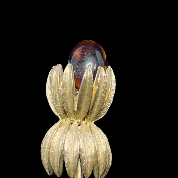 Vintage Gold Tone Long Stem Flower Brooch (5007) - image 2