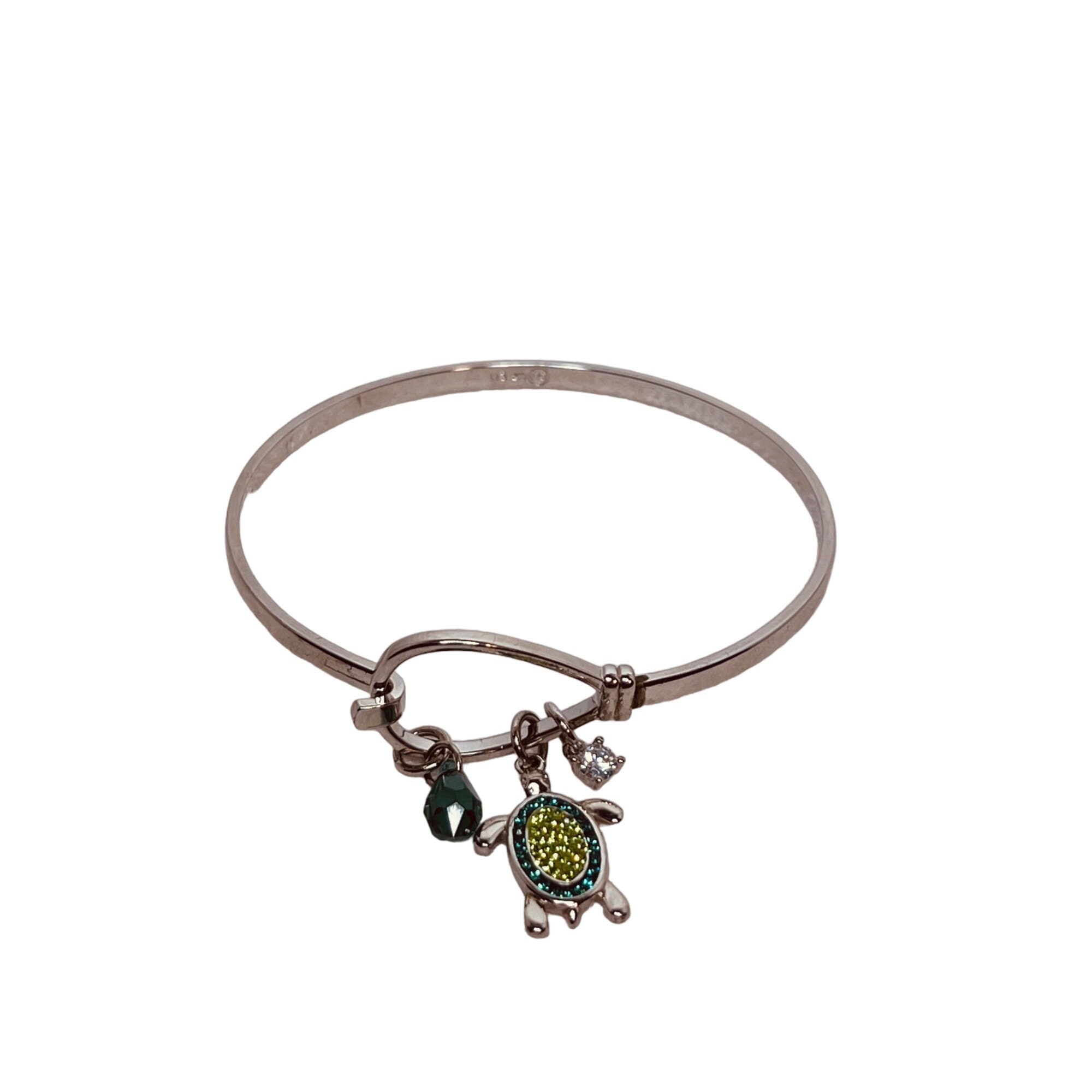Sterling Silver Green Turtle Charm Bracelet Signed SU CZ CH Etsy