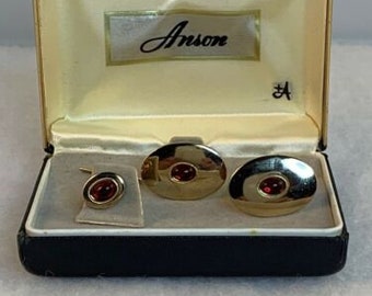 Vintage ANSON Gold Tone Cufflinks And Tie Tac Set (715)