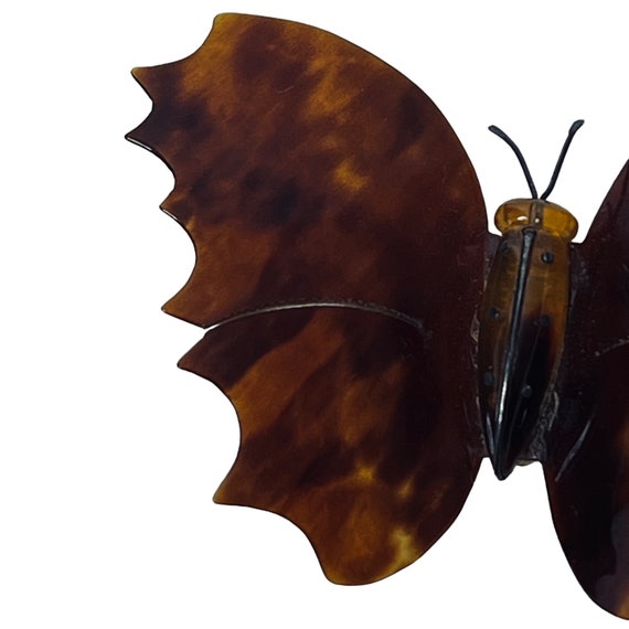 Vintage Plastic Tortoise Shell Butterfly Brooch (… - image 2