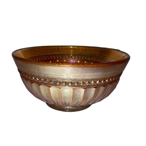 Vintage Marigold Carnival Ribbed and Beaded Glass Bowl