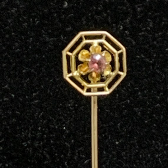 Vintage 10K Yellow Gold Floral Stick Pin With Pin… - image 5