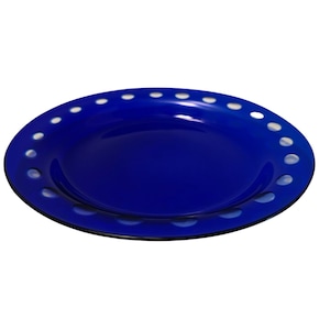 Vintage Cobalt Blue and Clear Glass Salad Bowl