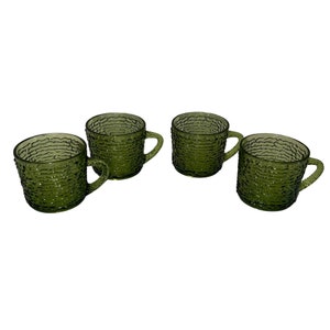 Vintage Set of 4 Anchor Hocking Soreno Avocado Green Glass Mugs