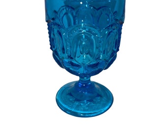 Vintage L E Smith Aqua Blue Moon and Stars Glass Cordial