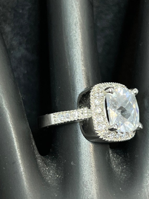 Silver Tone Statement Ring With Clear Square Glas… - image 3
