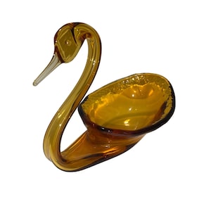 Vintage Tiffin-Franciscan Swan Amber Glass Figurine