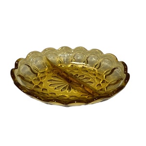 Vintage Oval Amber Glass Divided Relish Dish