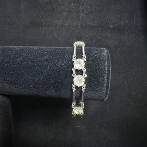 Vintage Silver Tone Rhinestone Double Link Chain Bracelet (2624)