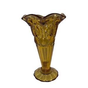 Vintage L E Smith Amber Moon and Stars Glass Bud Vase