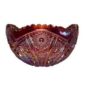 Vintage Indiana Glass Heirloom Sunset Carnival Bowl w/ Sawtooth Edge