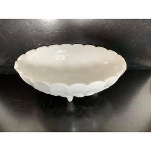 Vintage Milk Glass Oval Fruit Pattern Centerpiece Bowl With Scalloped Edge