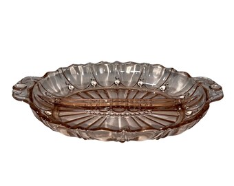 Vintage Anchor Hocking oester- en parelroze glas 12" ovale 2-delige relishschaal