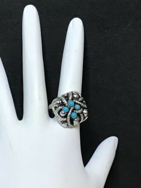 Vintage AVON Large Silver Tone Faux Turquoise SIERRA Adjustable