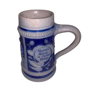 Vintage Blue And Gray Stoneware 1/2 L German Stein
