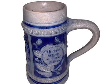 Vintage Blau und Grau Steingut 1/2 L Stein