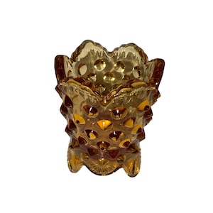 Vintage Fenton Amber Hobnail 3-Footed Glass Toothpick Holder