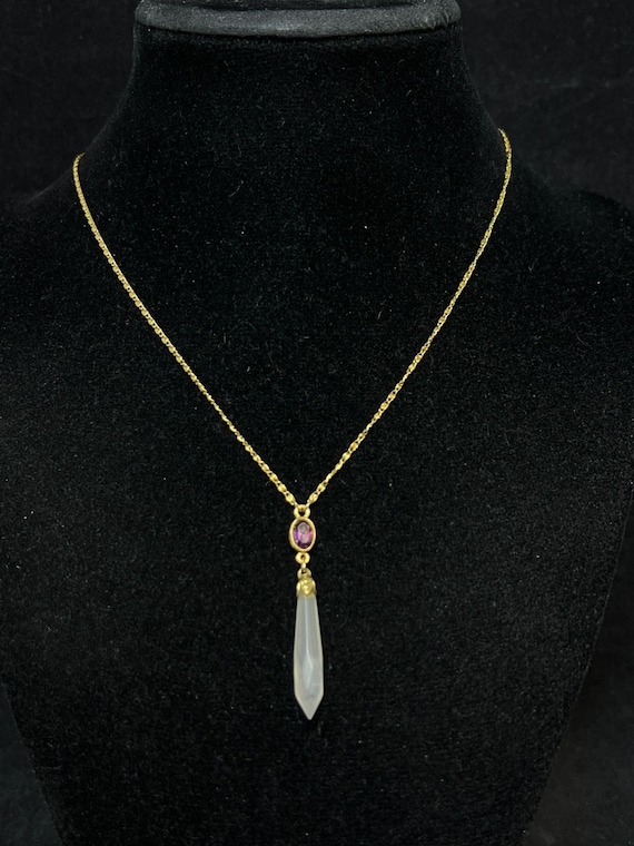 1928 Gold Tone Snail Chain Necklace With Pink Rhin