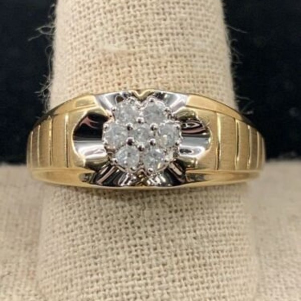 10K Yellow Gold Men’s Diamond Cluster Ring Signed ZEI W/Appraisal (R142)