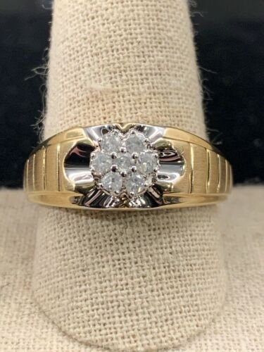 10K Yellow Gold Men's Diamond Cluster Ring Signed ZEI W