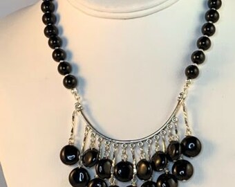 Hand Made 14 1/2” - 17 1/2”Black Onyx Choker Necklace