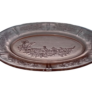 Vintage Federal Glass Pink Sharon Cabbage Rose Oval Platter
