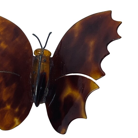 Vintage Plastic Tortoise Shell Butterfly Brooch (… - image 3