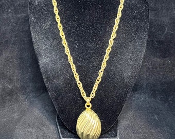Vintage Avon Gold Tone Rope Chain Necklace W/Egg Shaped Perfume Locket (3433-1,2)
