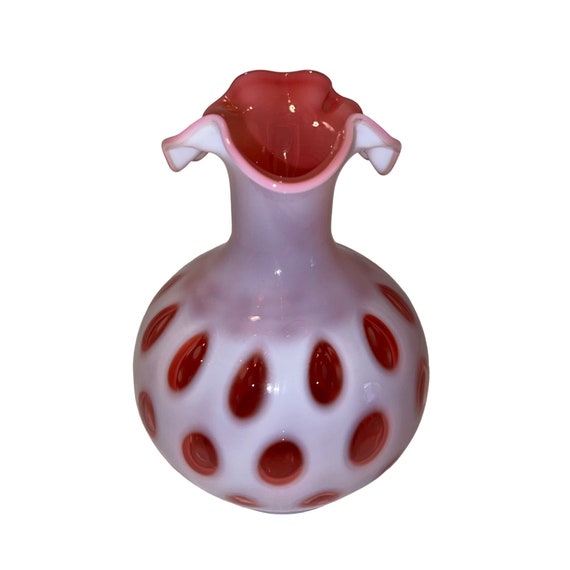 ヴィンテージ フェントン クランベリー コイン ドット ガラス