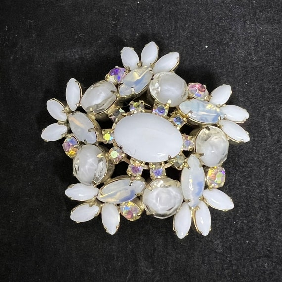 Vintage Milk Glass Givre Rhinestone Silver Tone B… - image 2