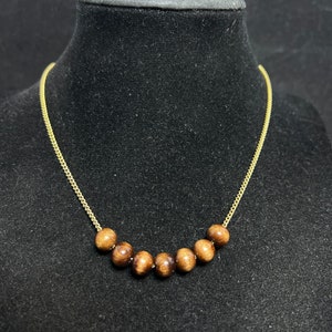 Emmons Gold Tone Curb Chain Necklace With Wooden Beads (4146)
