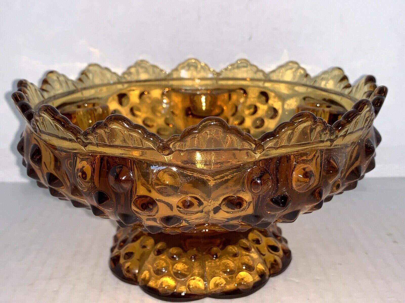 Vintage Hobnail Tiara Amber Glass Candle Stand 6 38\u201d