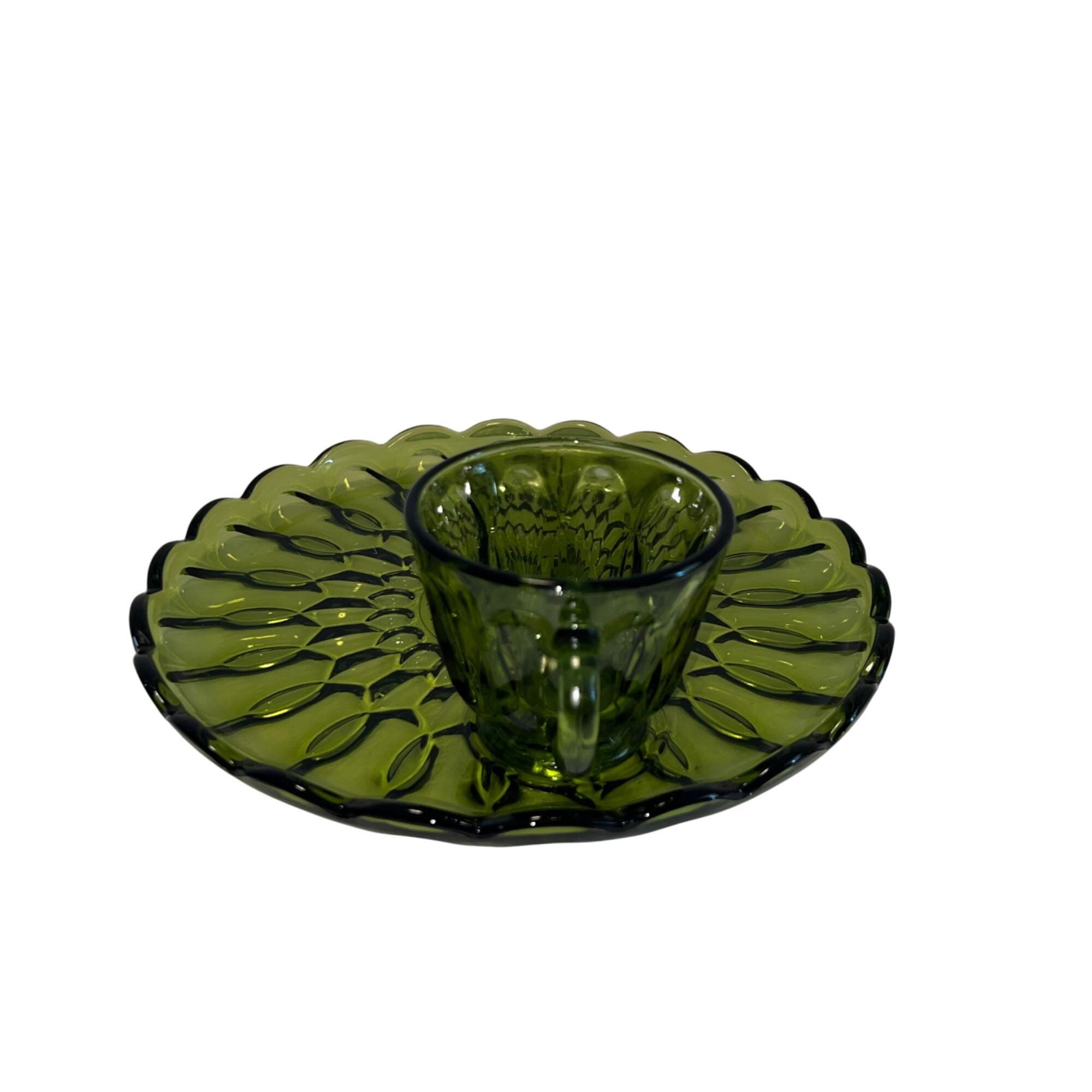 Vintage Anchor Hocking Fairfield Avocado Green Glass Snack Plate