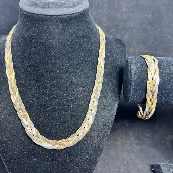 Vintage Gold Tone & Silver Tone Braided Necklace … - image 1