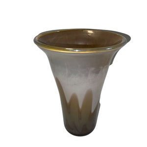 Vintage Brown and Clear Glass Vase Signed Stephanie Fader