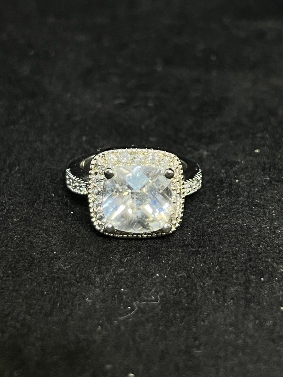 Silver Tone Statement Ring With Clear Square Glas… - image 7