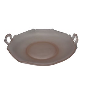 Vintage Frosted Pink Glass Bowl w/ Handles
