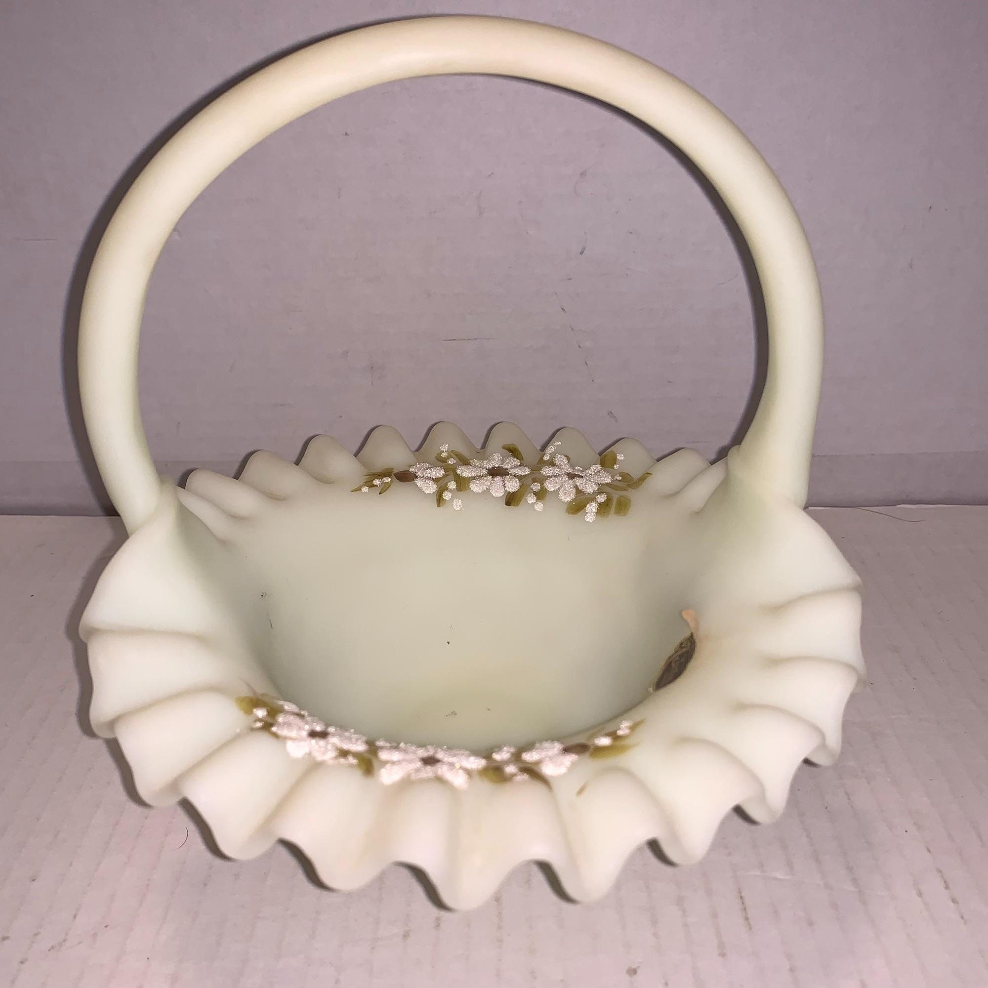 Home & Living Baskets & Bowls Vintage Fenton Satin Custard Glass Basket