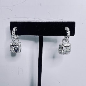 Judith Ripka Sterling Silver Hoop Pierced Earrings With CZ Charms (5985)